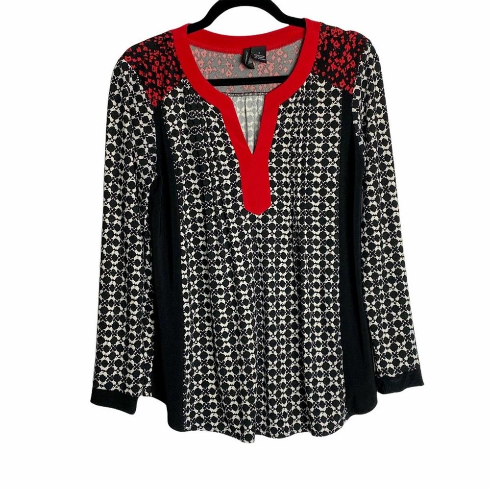 New Directions Black & Red Long Patterned Blouse